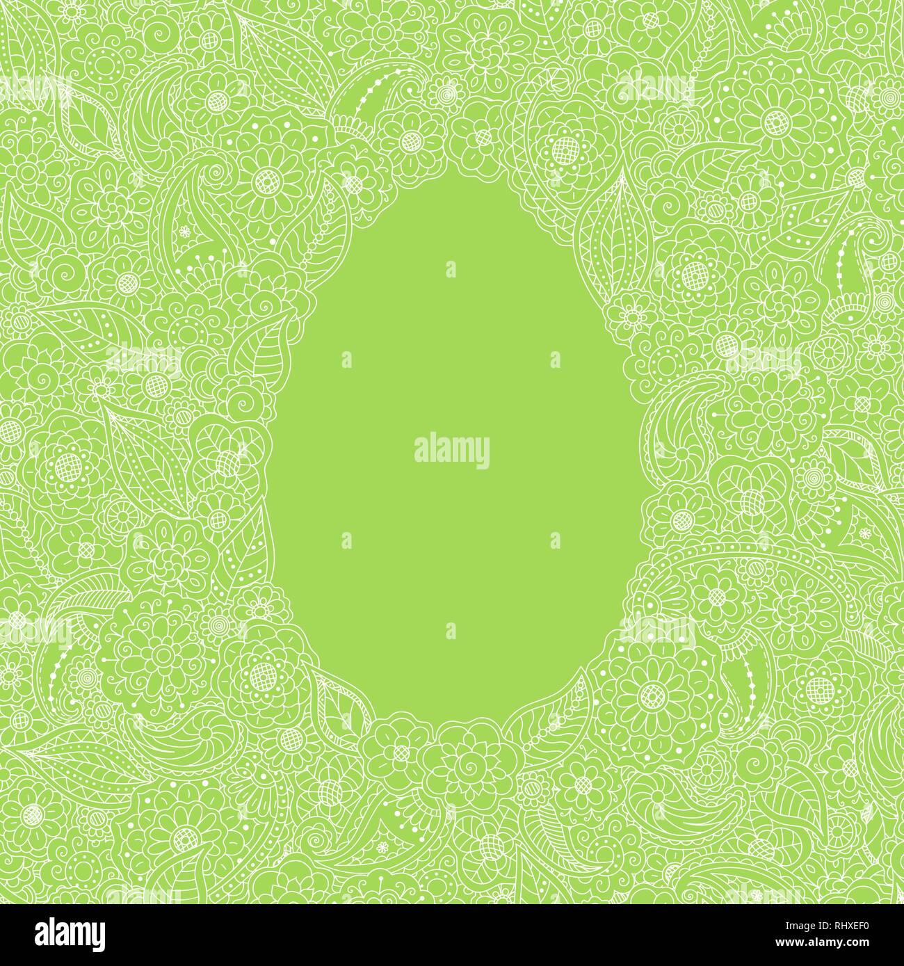 Vector seamless doodle floral background. Easter invitation card in egg shape Stock Vector