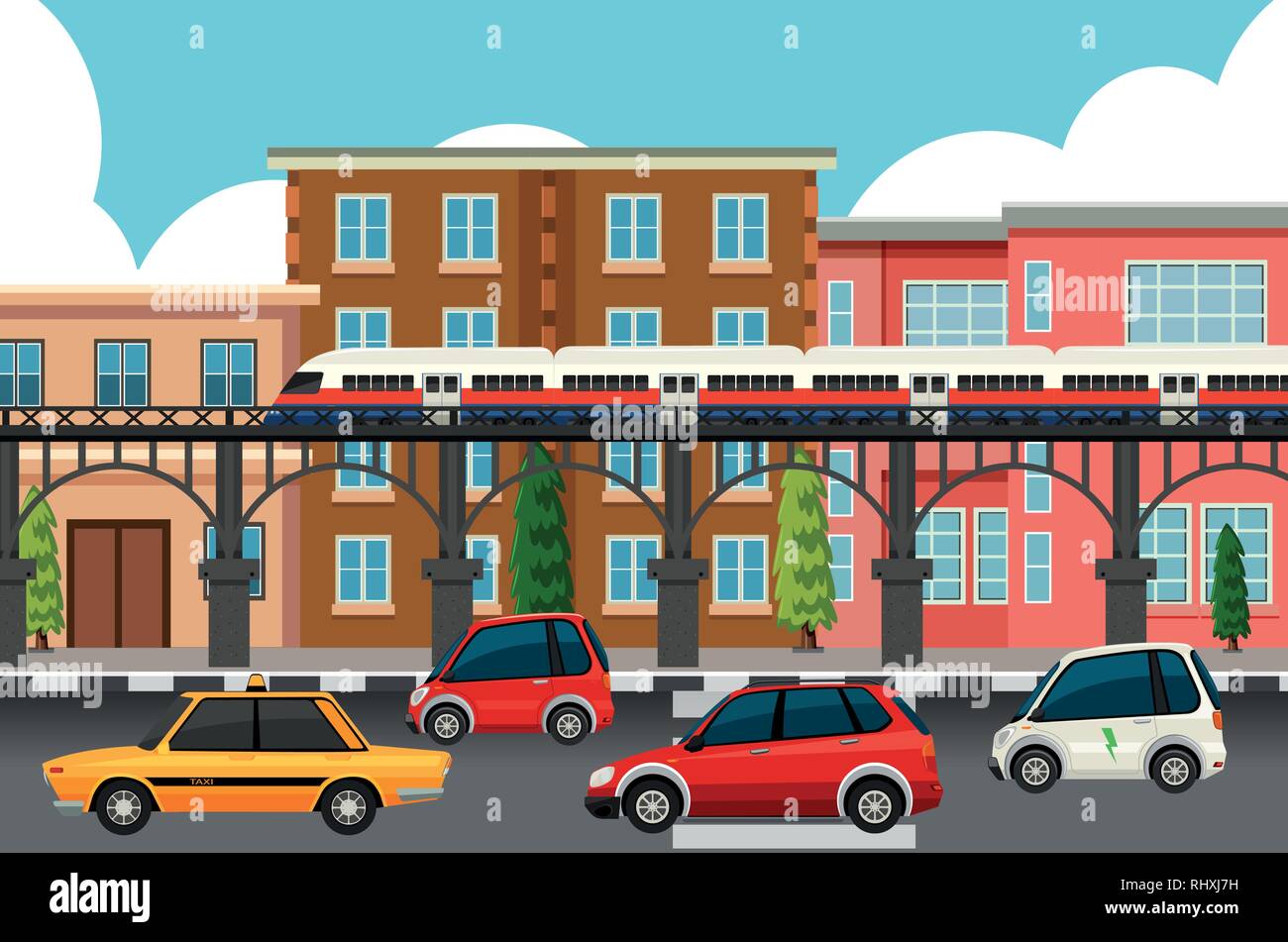 Modern town transportation systems illustration Stock Vector