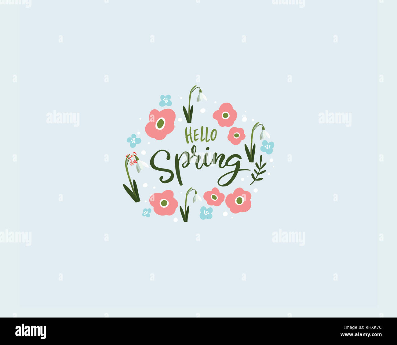 Vector floral greeting card with spring flower. Snow drop and other ...