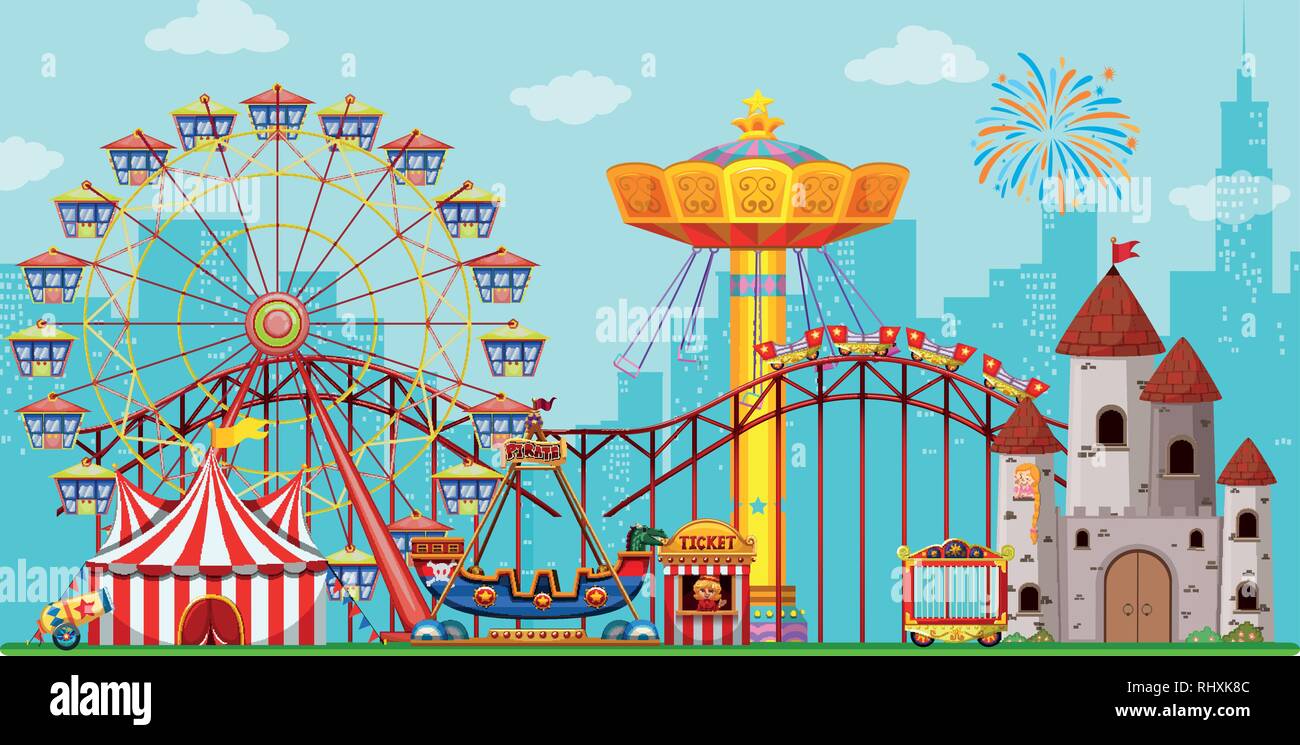 Fun amusement park background illustration Stock Vector