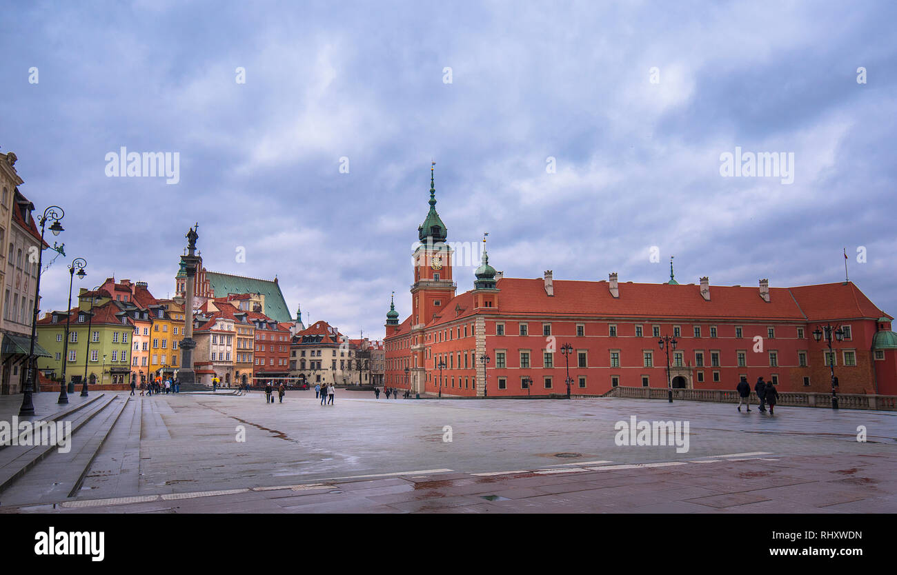 WARSAW, POLAND - Panorama of the old town in Warsaw (Warszawa), Poland. The Royal Castle and Sigismund's Column called Kolumna Zygmunta. Stock Photo