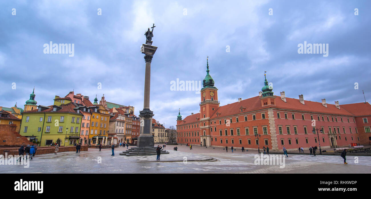 WARSAW, POLAND - Panorama of the old town in Warsaw (Warszawa), Poland. The Royal Castle and Sigismund's Column called Kolumna Zygmunta. Stock Photo