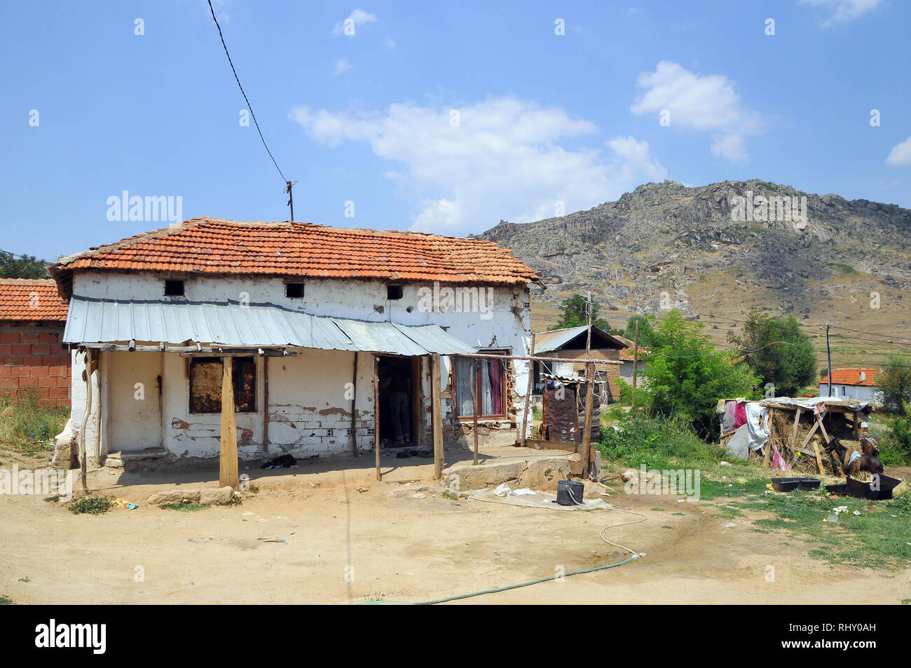 Poor people's houses on the outskirts of Prilep town in Macedonia. Stock Photo