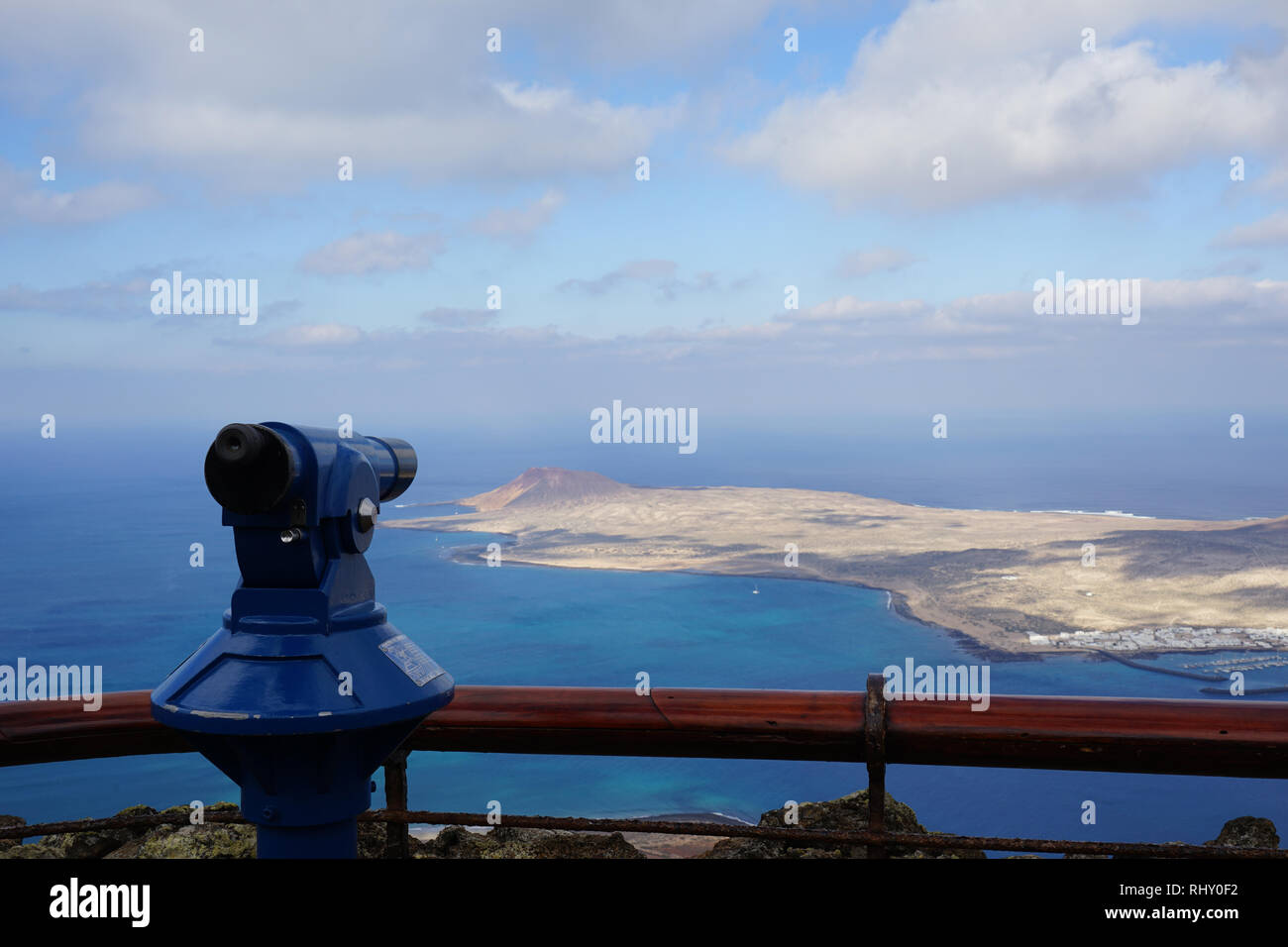Fernrohr, Aussichtsplattform, Mirador del Río, Lanzarote, Kanarische Inseln, Spanien Stock Photo
