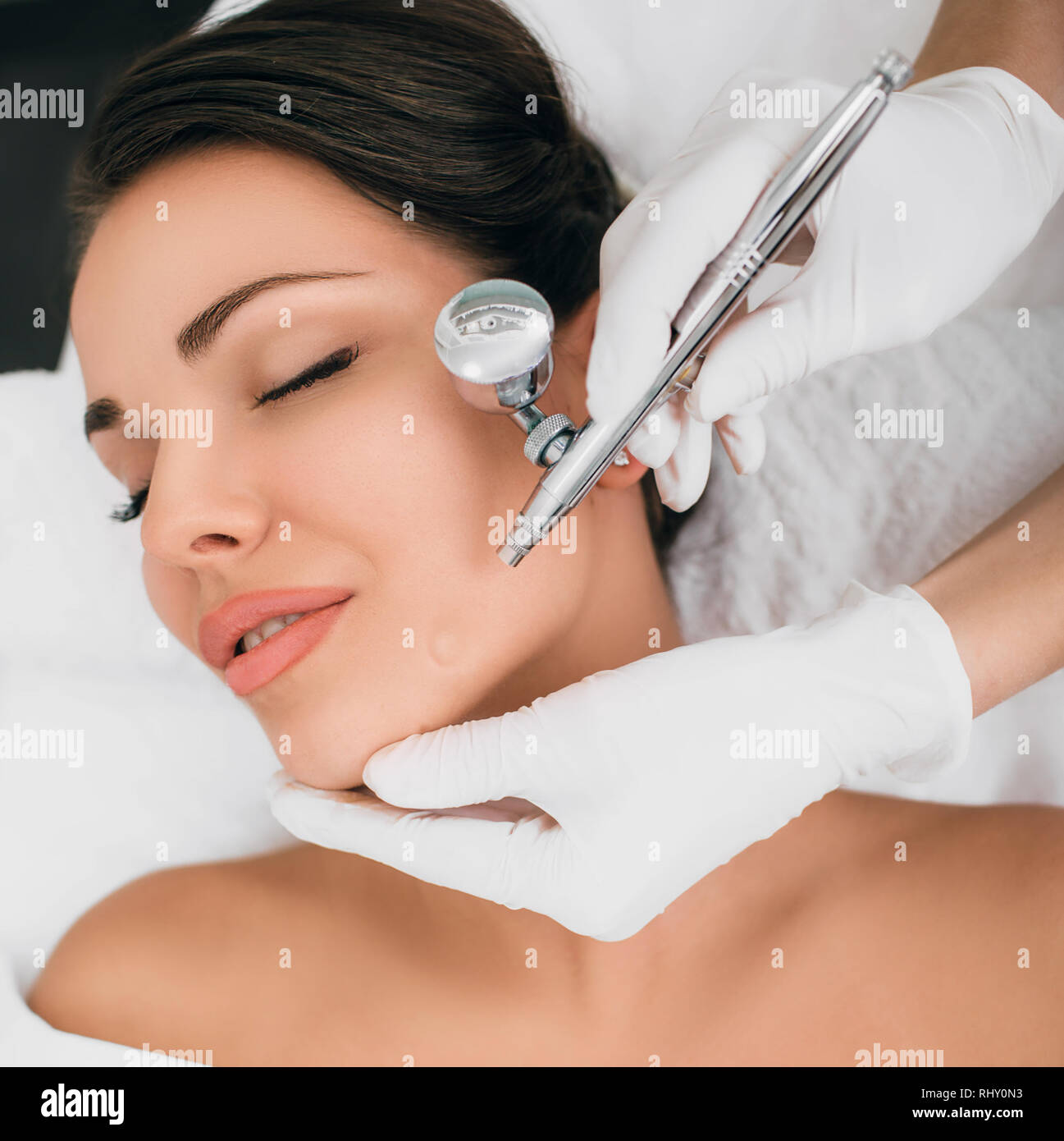 antiaging face peel, procedure renewing skin , jet peeling Stock Photo