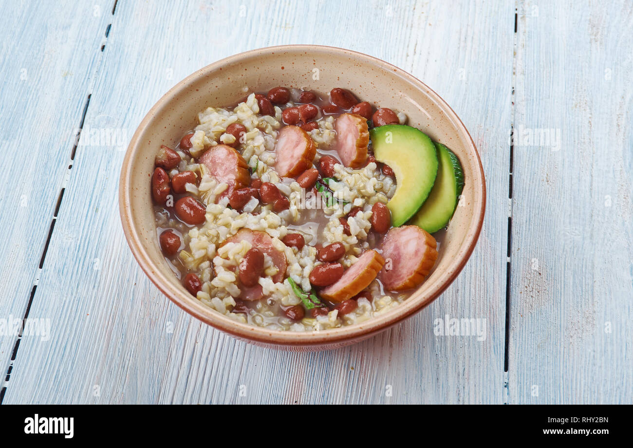 Louisiana Beans and Rice with Cajun seasonings and Andouille sausage
