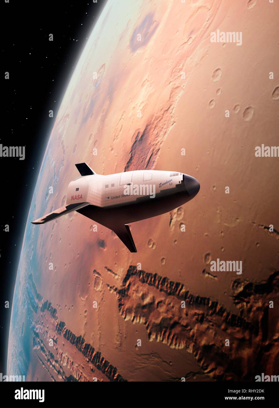 Passenger Spaceship Above Mars Stock Photo