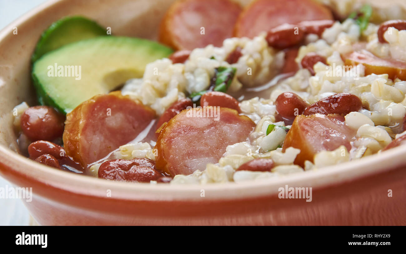 Louisiana Beans and Rice with Cajun seasonings and Andouille sausage Stock Photo Alamy