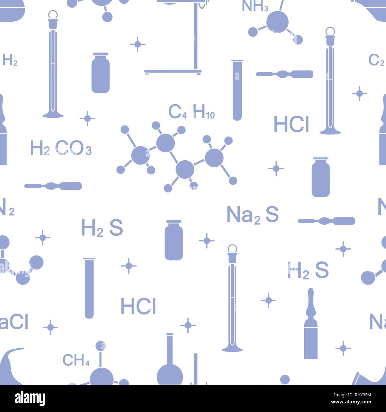 Scientific vector seamless pattern with flasks, test tubes, beakers ...