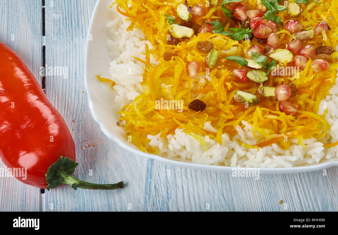 Norinj Palau, Basmati rice, dried orange peel strips, Afghani cuisine