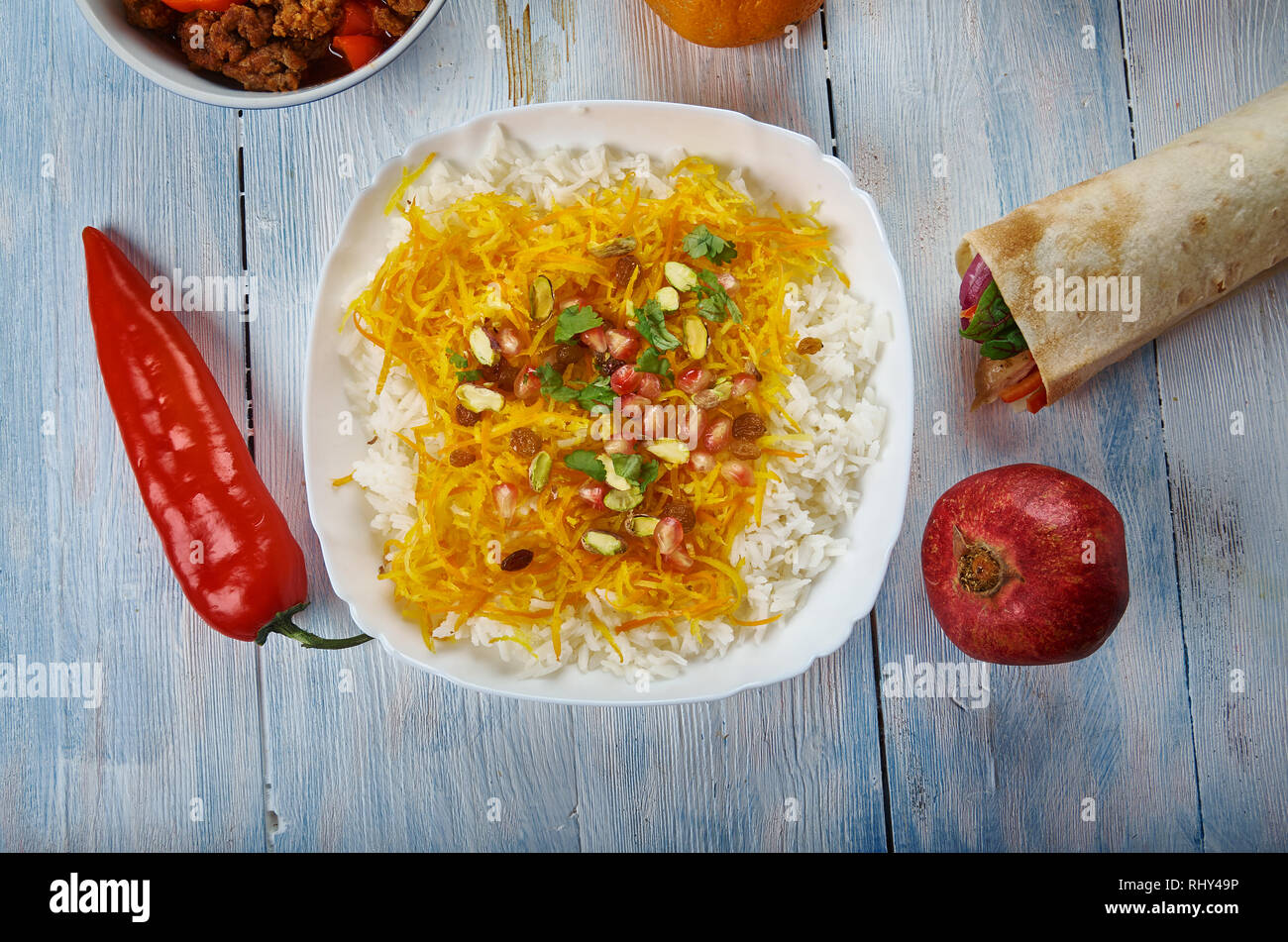 Norinj Palau, Basmati rice, dried orange peel strips, Afghani cuisine