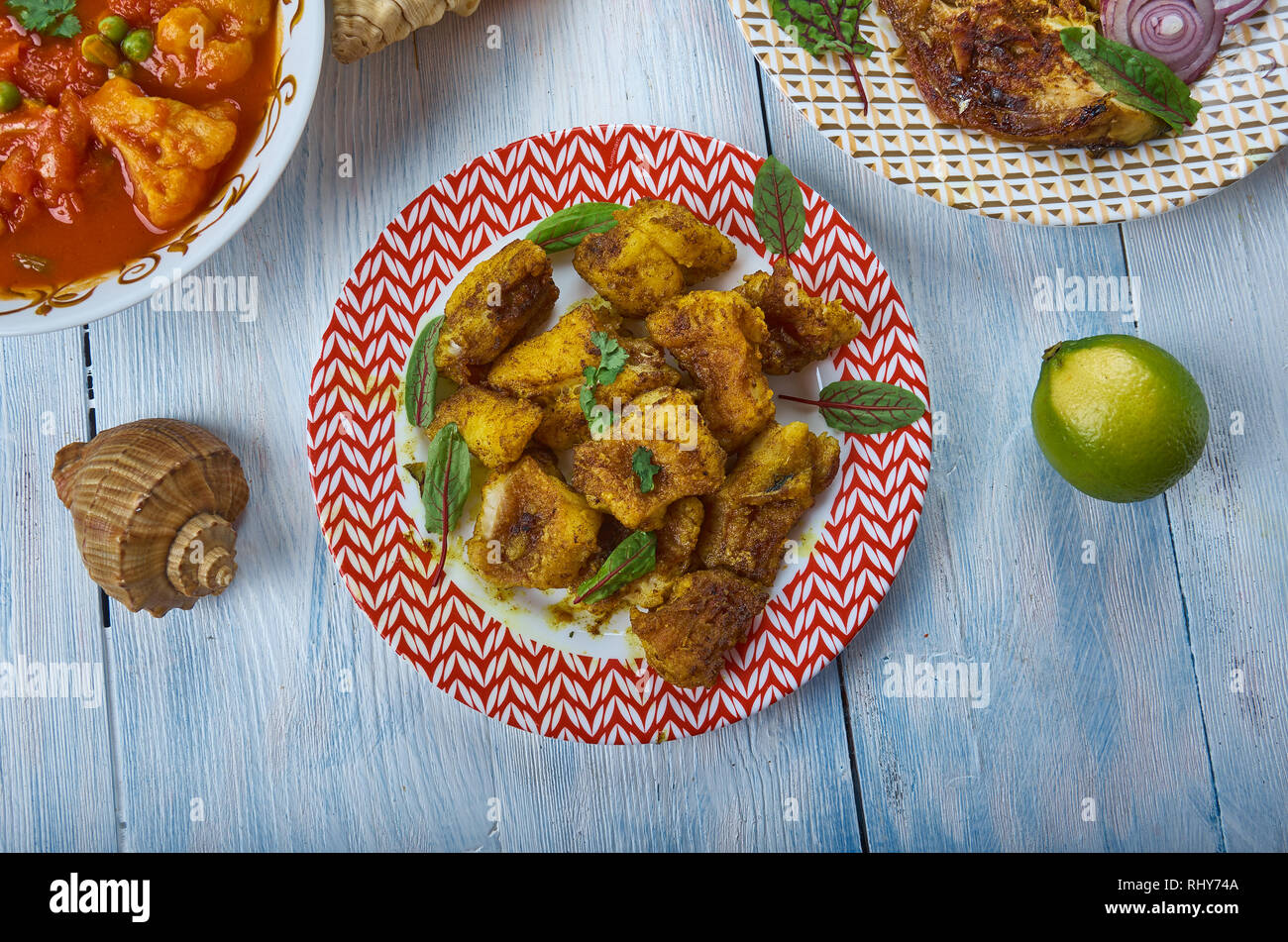 Chettinad Meen Varuval,Chettinad style fried fish, Kerala Style cuisine, Traditional assorted