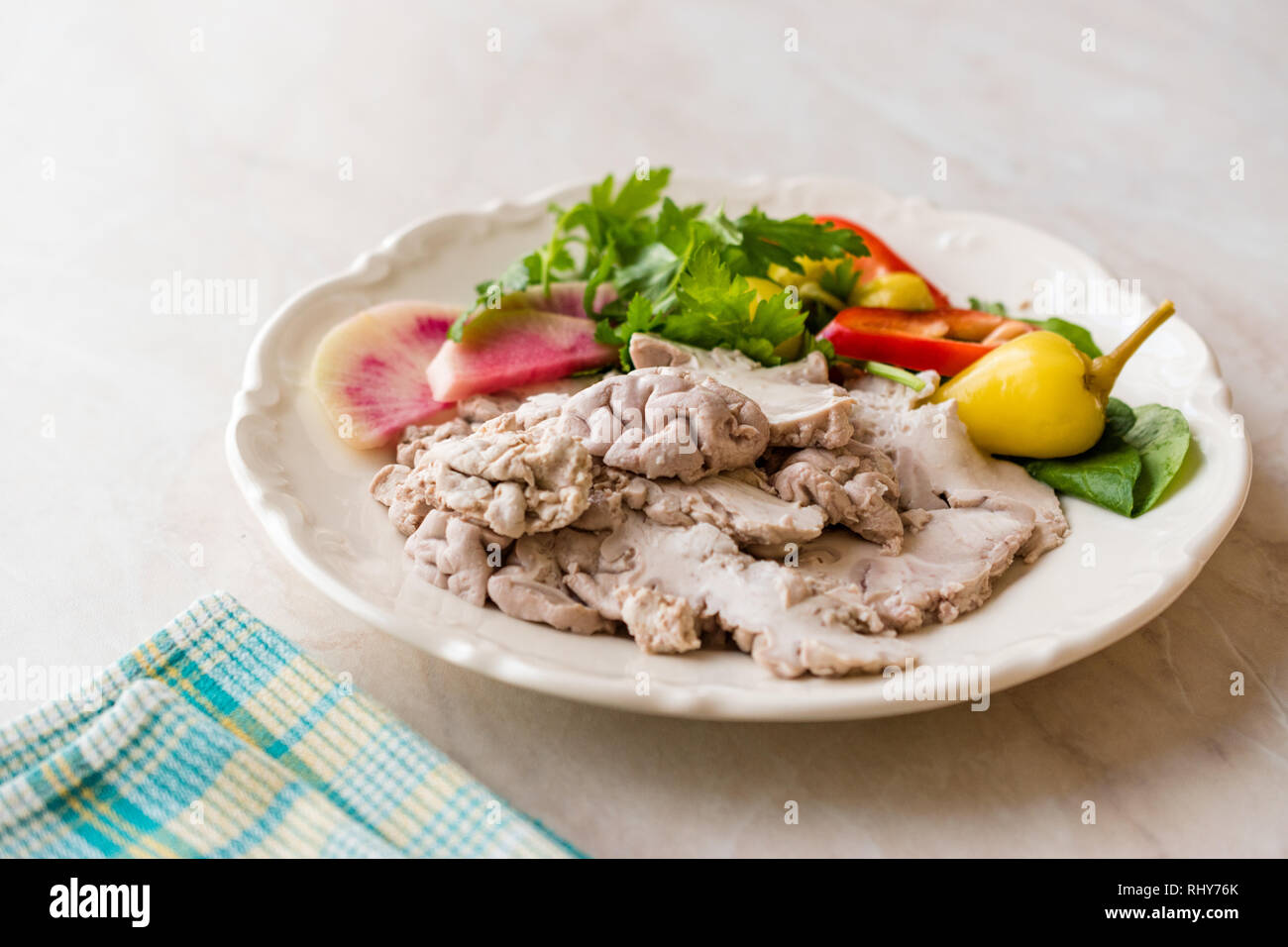 Turkish Offal Food Lamb Brain with Salad / Beyin Sogus served with