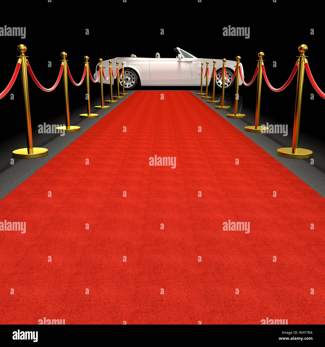 white luxury car and red carpet 3d rendering image Stock Photo