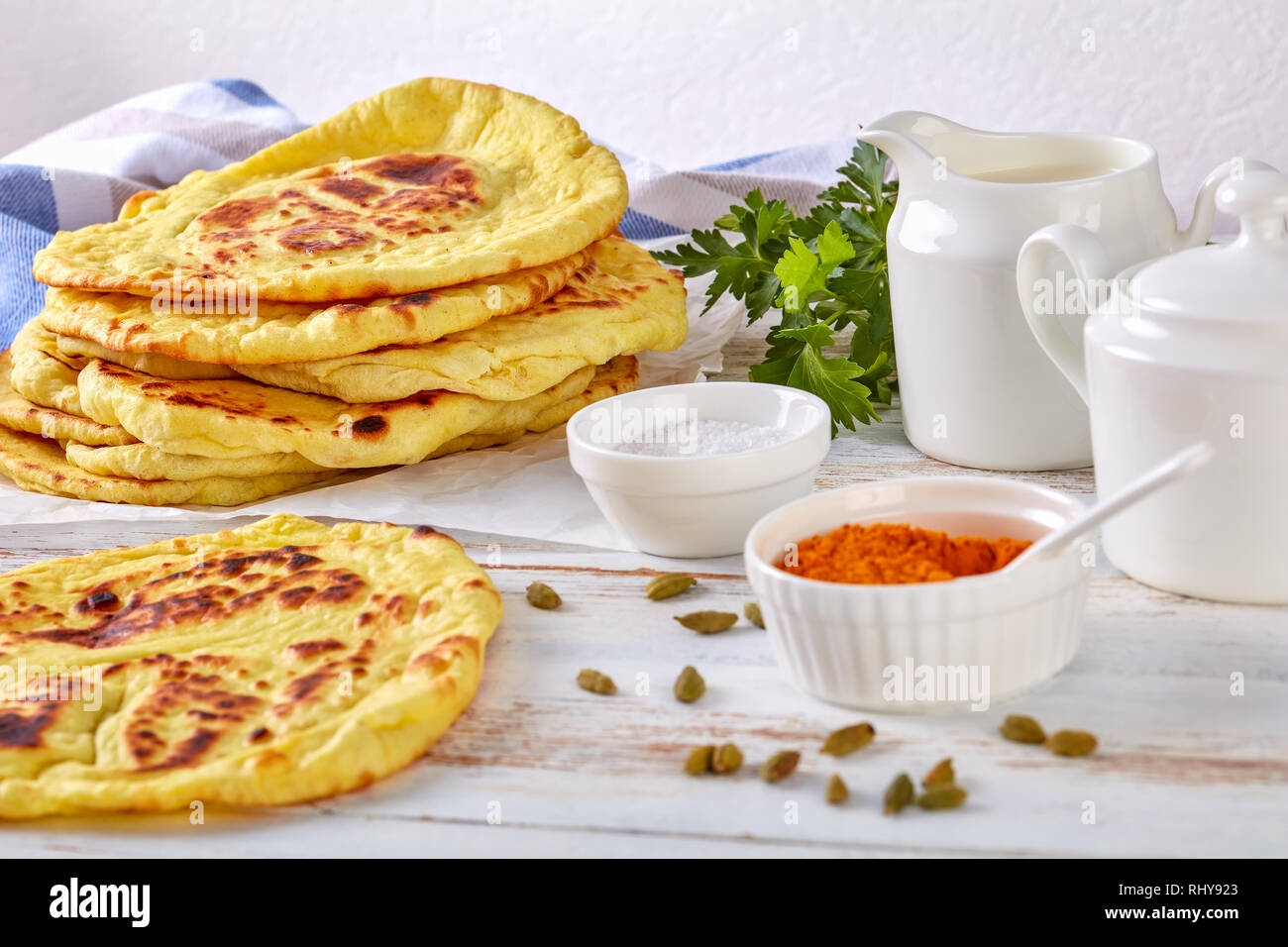 naan delicious hot freshly baked indian flatbread on a white kitchen