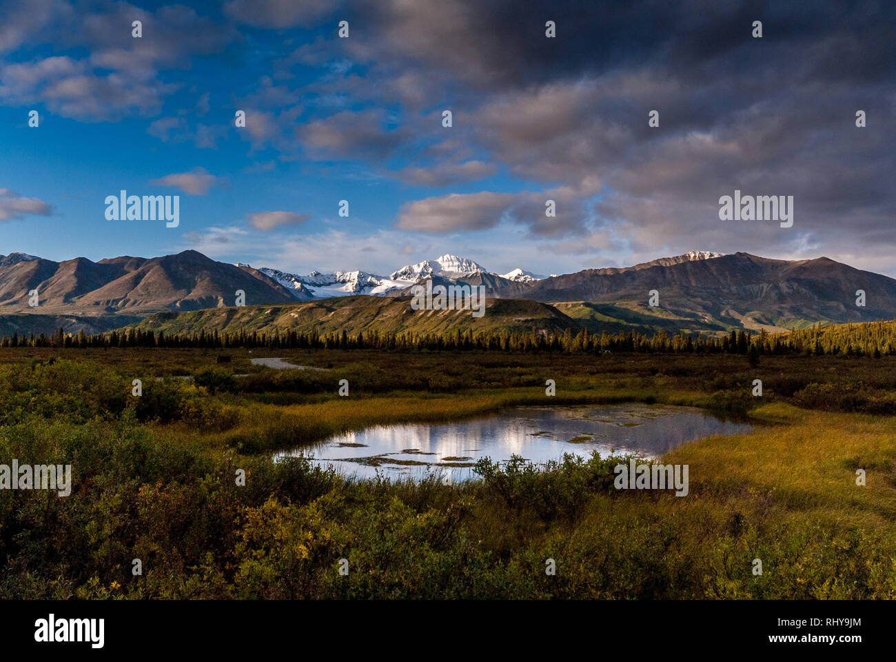 a perfect reflection of White Princess Peak in Fielding Lake near