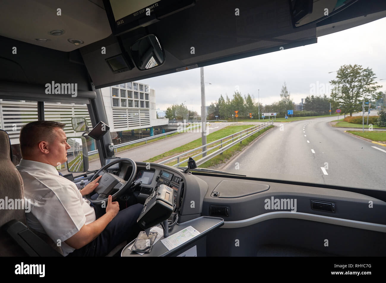 HELSINKI, FINLAND - SEPTEMBER 21, 2014: inside Volvo bus. Volvo Buses is  the world's largest bus manufacturer, with a complete range of heavy buses  fo Stock Photo - Alamy