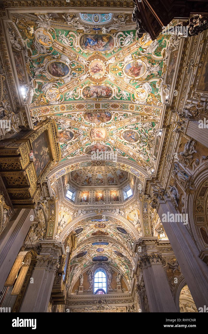 Inside Interior of Basilica di Santa Maria Maggiore. The church is Romanesque architecture in Citta Alta, Bergamo, Italy Stock Photo