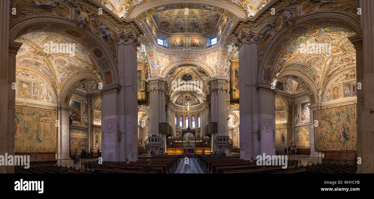 Inside Interior of Basilica di Santa Maria Maggiore. The church is Romanesque architecture in Citta Alta, Bergamo, Italy Stock Photo