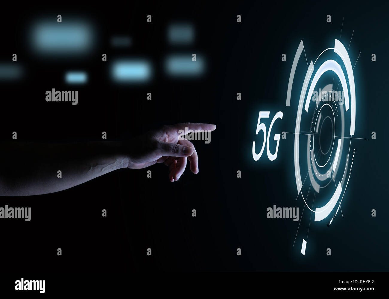 5G Internet Digital Touch Hologram User Interface Technology Concept Stock Photo