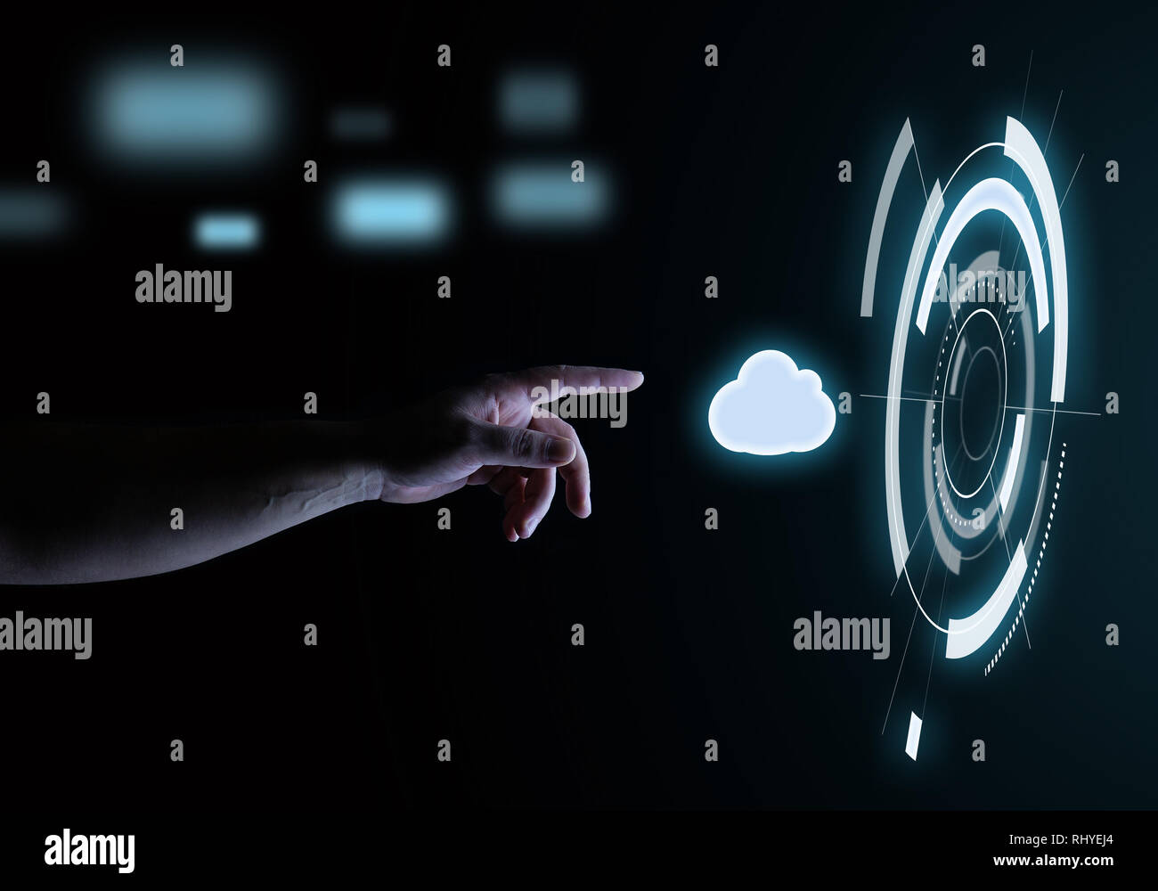 Cloud Technology Digital Touch Hologram User Interface Technology Concept Stock Photo