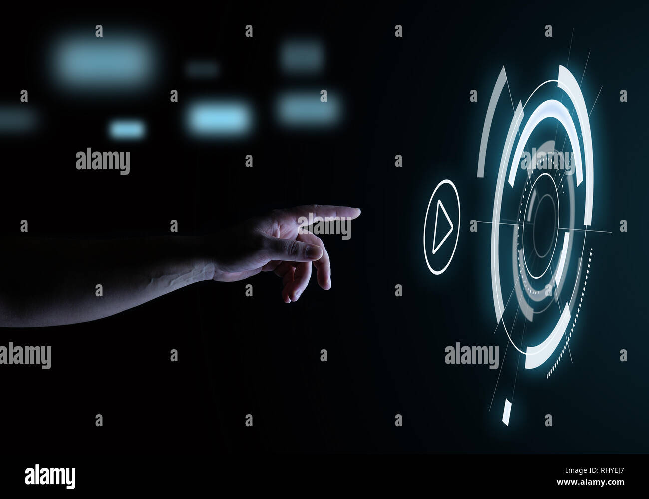 Media Player Digital Touch Hologram User Interface Technology Concept Stock Photo
