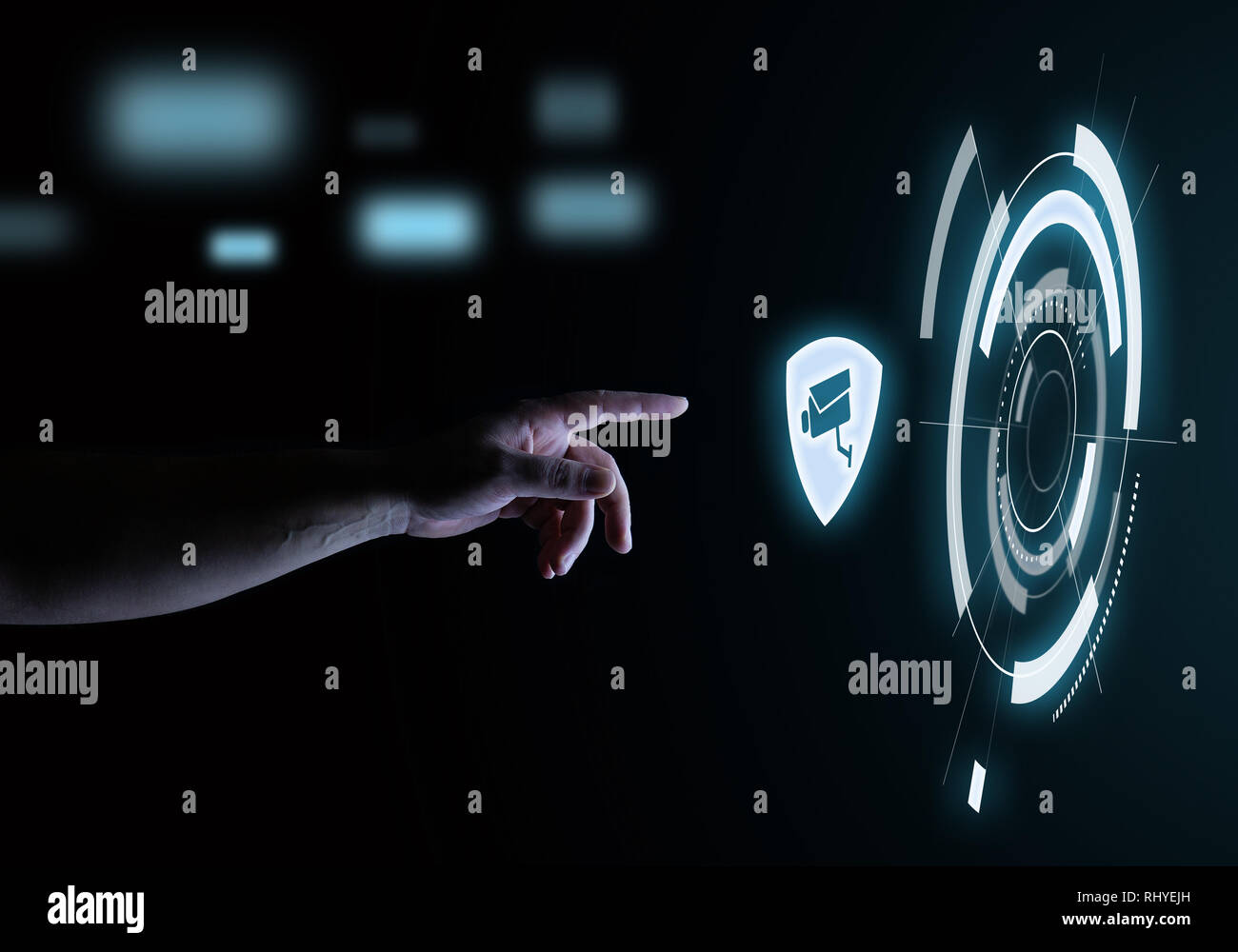 Security System Digital Touch Hologram User Interface Technology Concept Stock Photo