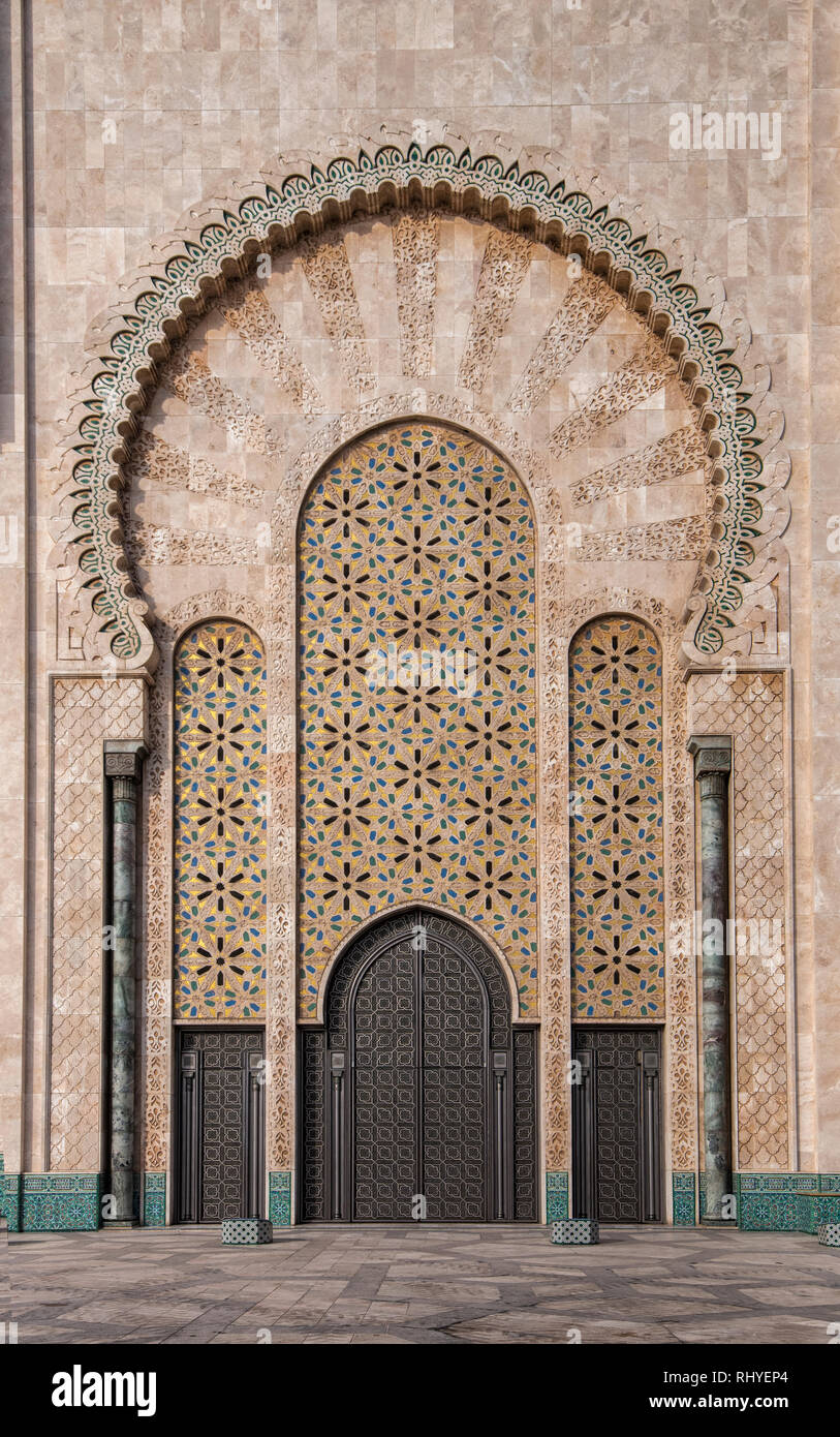 The Hassan II Mosque at day. The largest mosque in Morocco and one of the most beautiful in Africa. the 13th largest in the world. Casablanca, Morocco Stock Photo