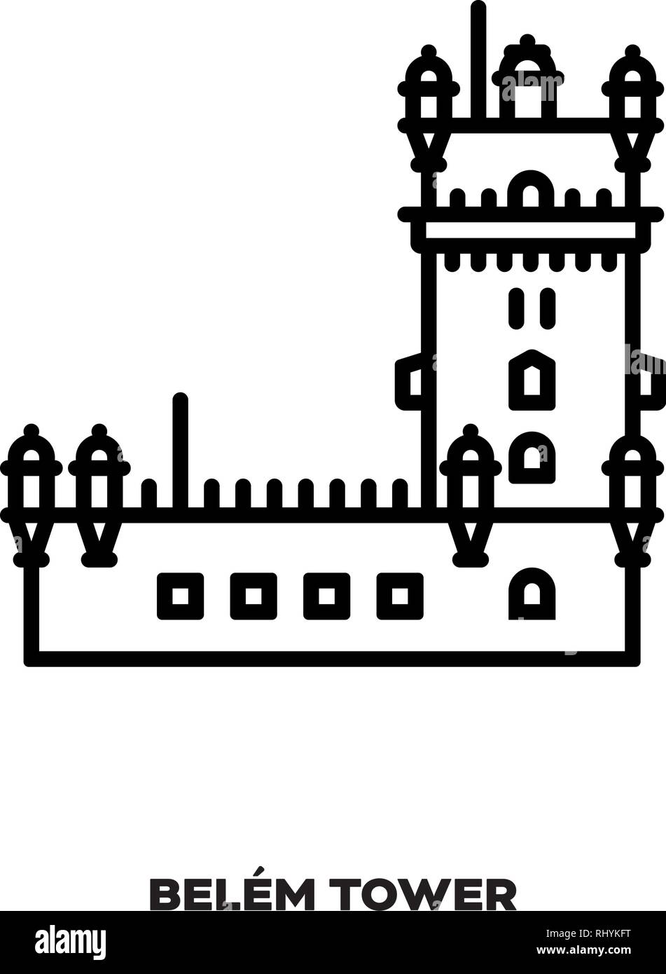 Belém Tower at Lisbon, Portugal, vector line icon. International landmark and tourism symbol. Stock Vector