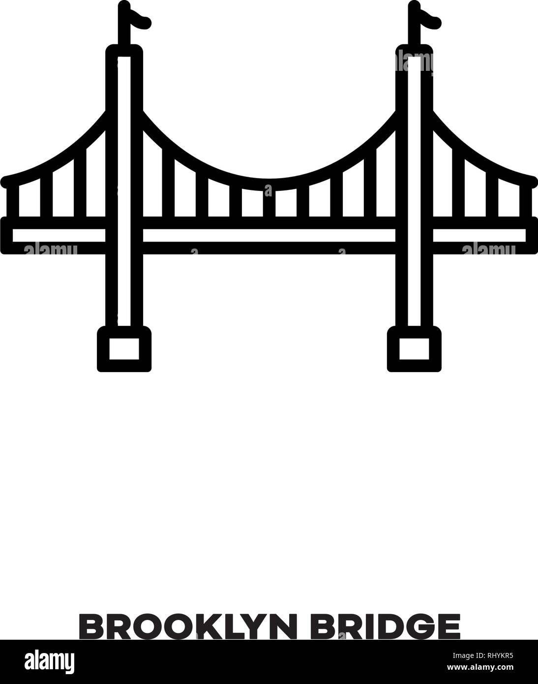Brooklyn Bridge At New York City, United States of America, vector line icon. International landmark and tourism symbol. Stock Vector