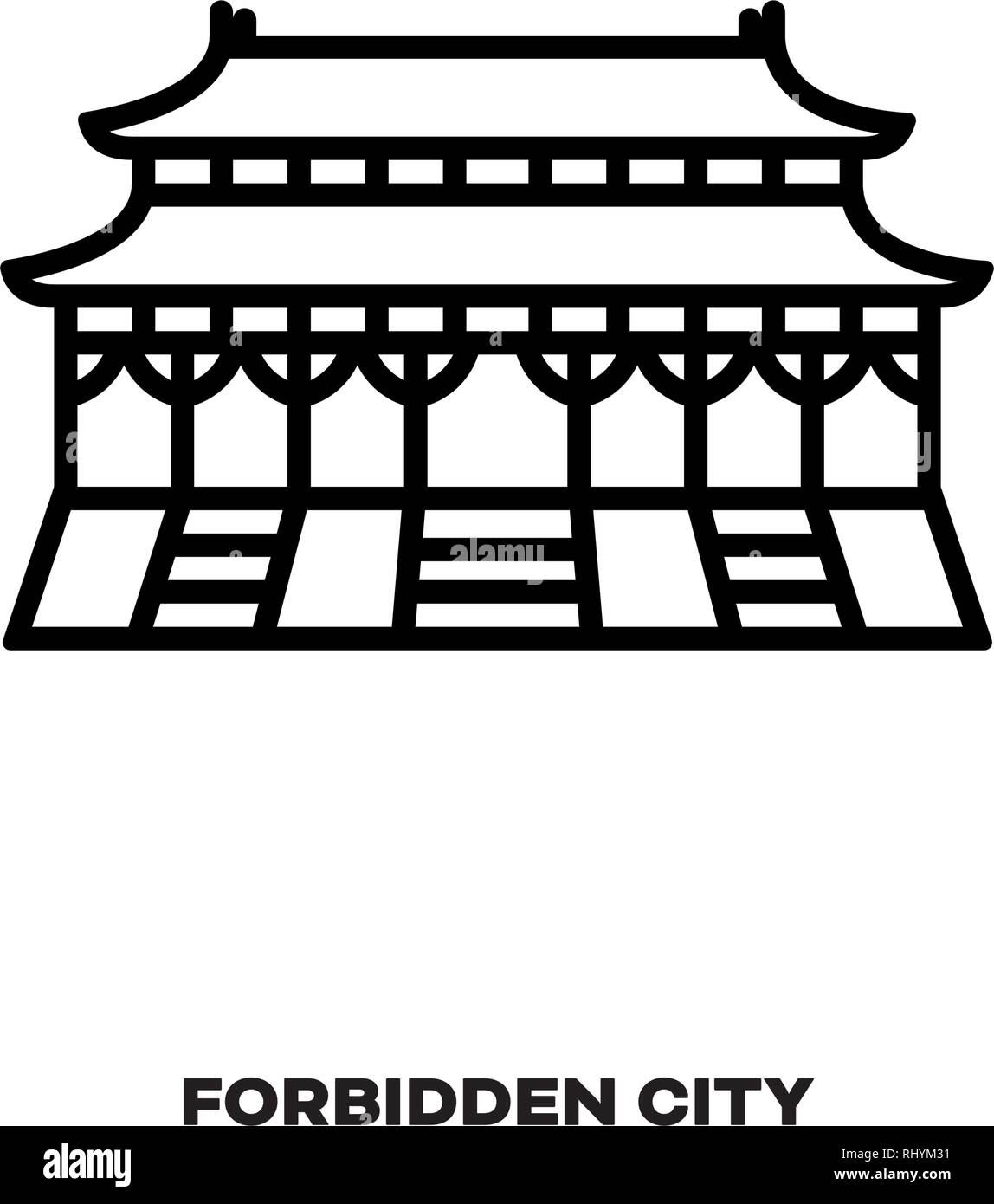 Forbidden City at Beijing, China, vector line icon. International landmark and tourism symbol. Stock Vector