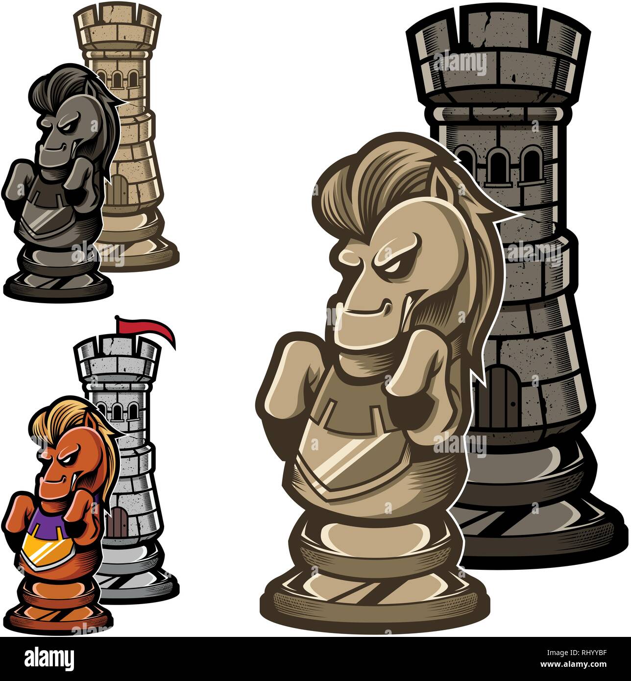 Chess Rook and Knight Stock Vector