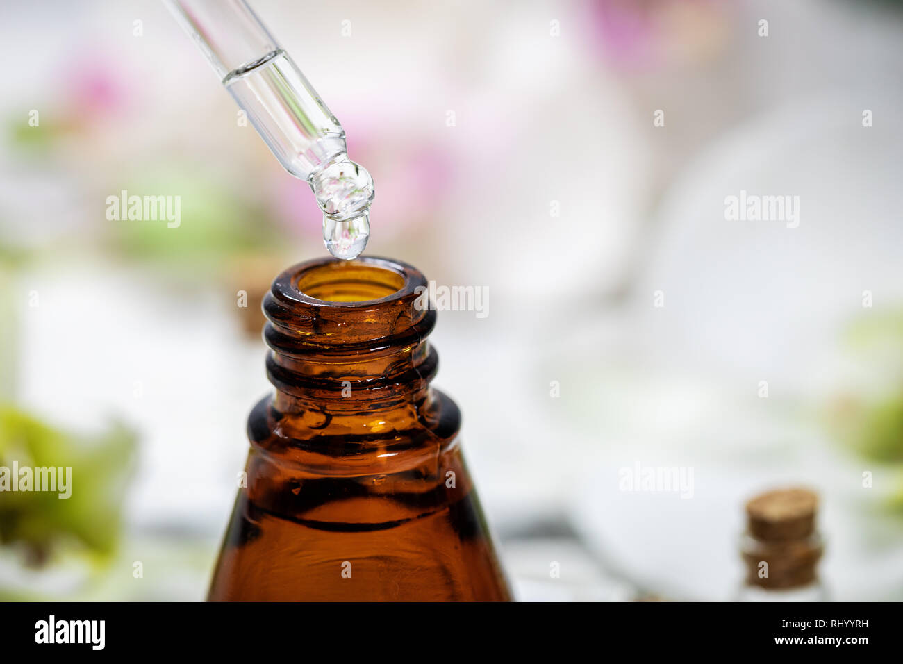 herbal essential oil drop Stock Photo