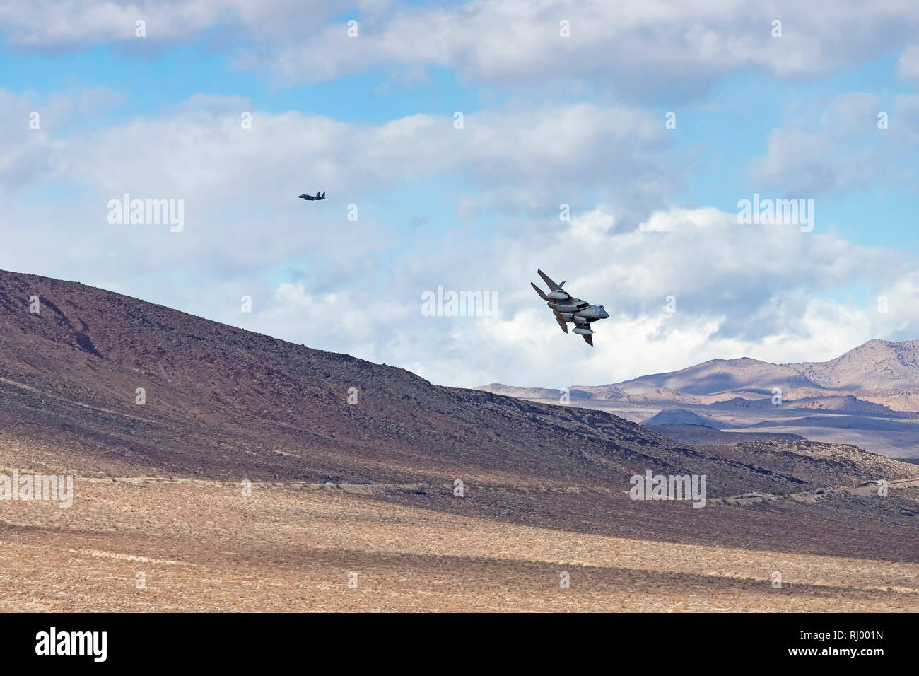 Jet fighter flying at Star Wars Canyon training area in the California desert Stock Photo