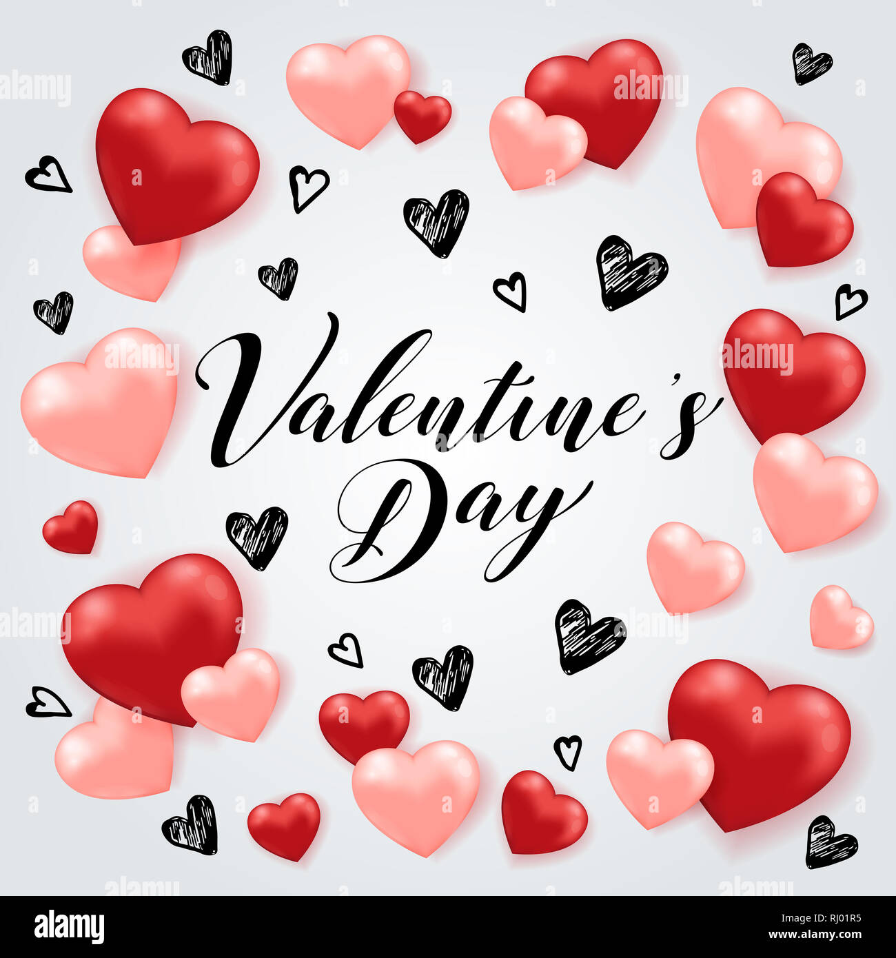 Saint Valentine's day greeting card with red and pink balloon hearts on ...