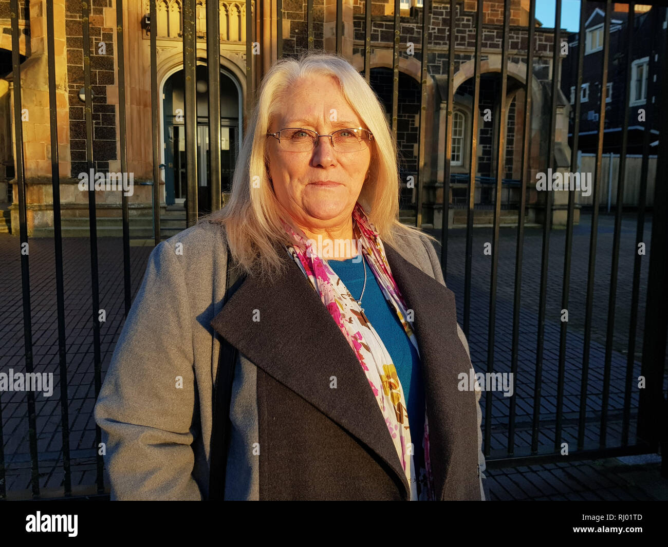 Linda Ketcher attends the inquest into the death of her son Lance Corporal James Ross at Ballymena Court house. Stock Photo