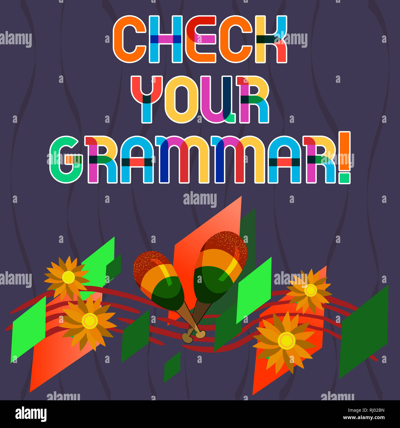 Word writing text Check Your Grammar. Business concept for Contextual spelling correction punctuation proofreading Colorful Instrument Maracas Handmad Stock Photo