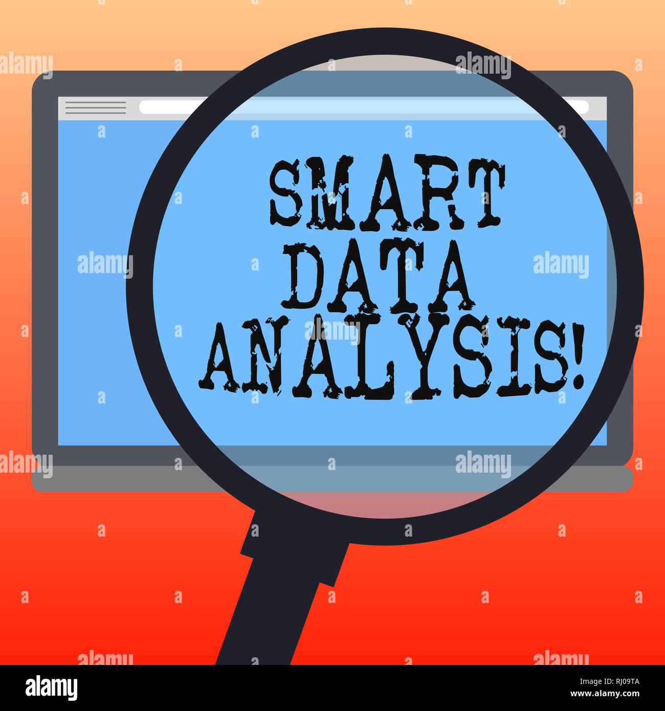 Handwriting text writing Smart Data Analysis. Concept meaning collecting and analyzing infos to make better decisions Magnifying Glass Enlarging Table Stock Photo