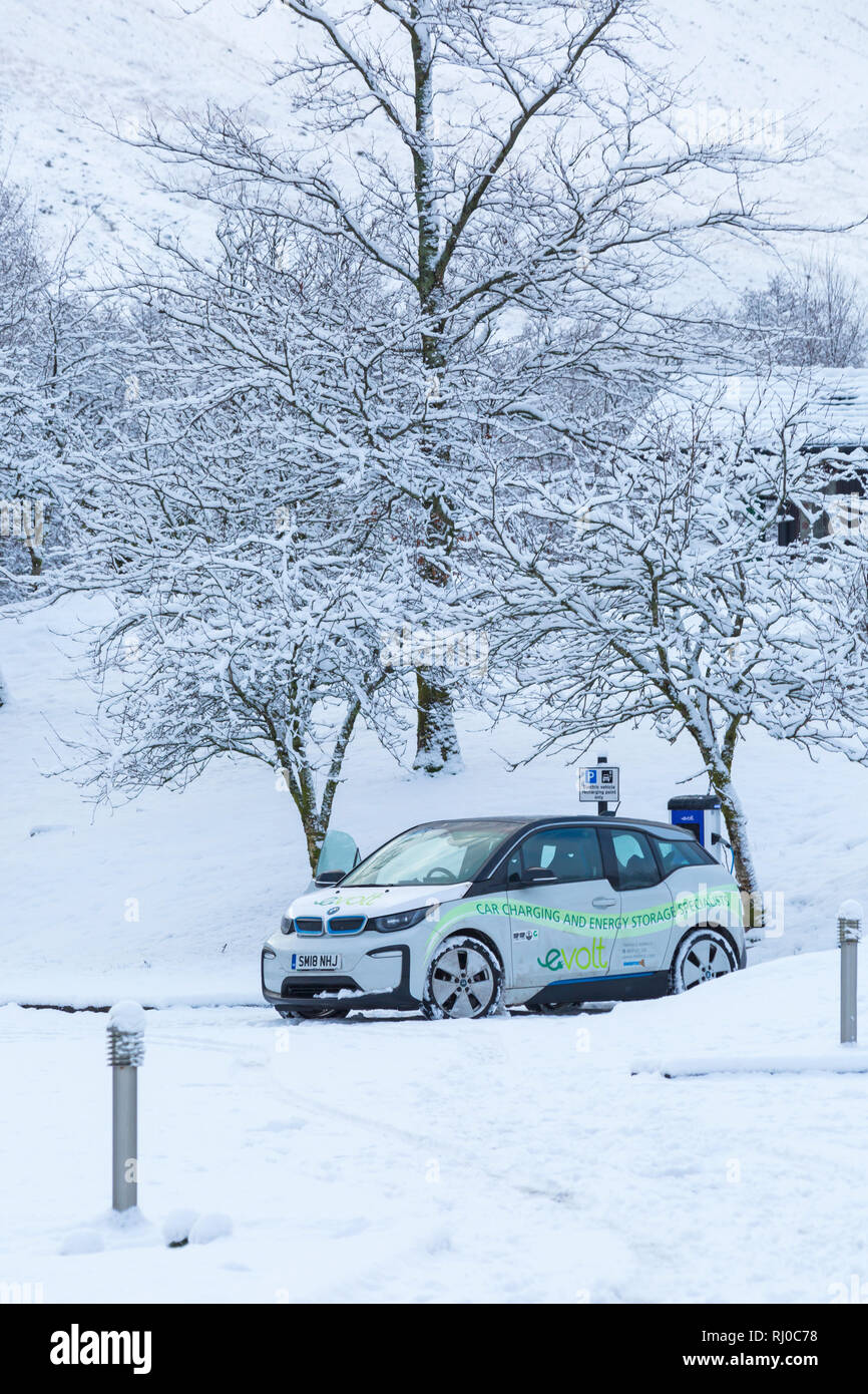 BMW Electric car being charged at electric car charging station point