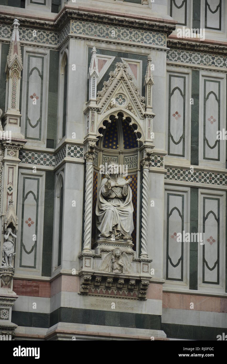 Detail on the front side of cathedral in Florence Stock Photo