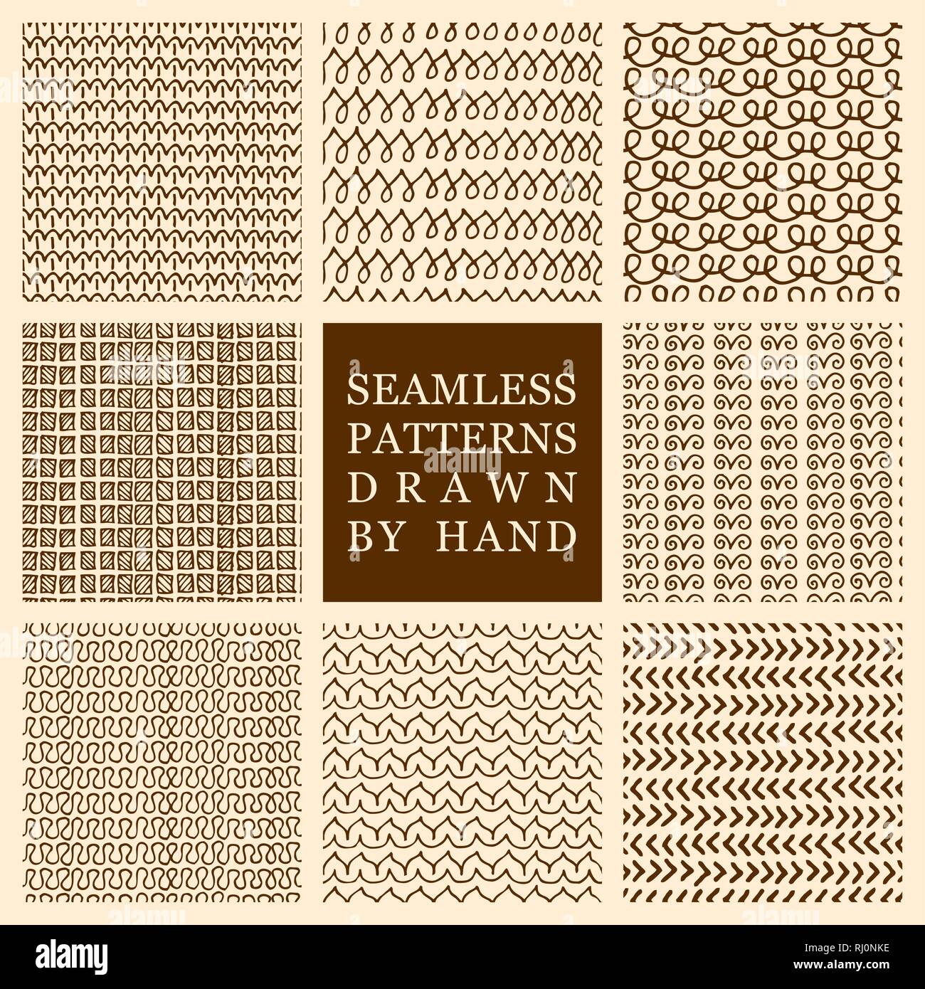 Vector set of hand drawn seamless patterns made with ink. Freehand ...