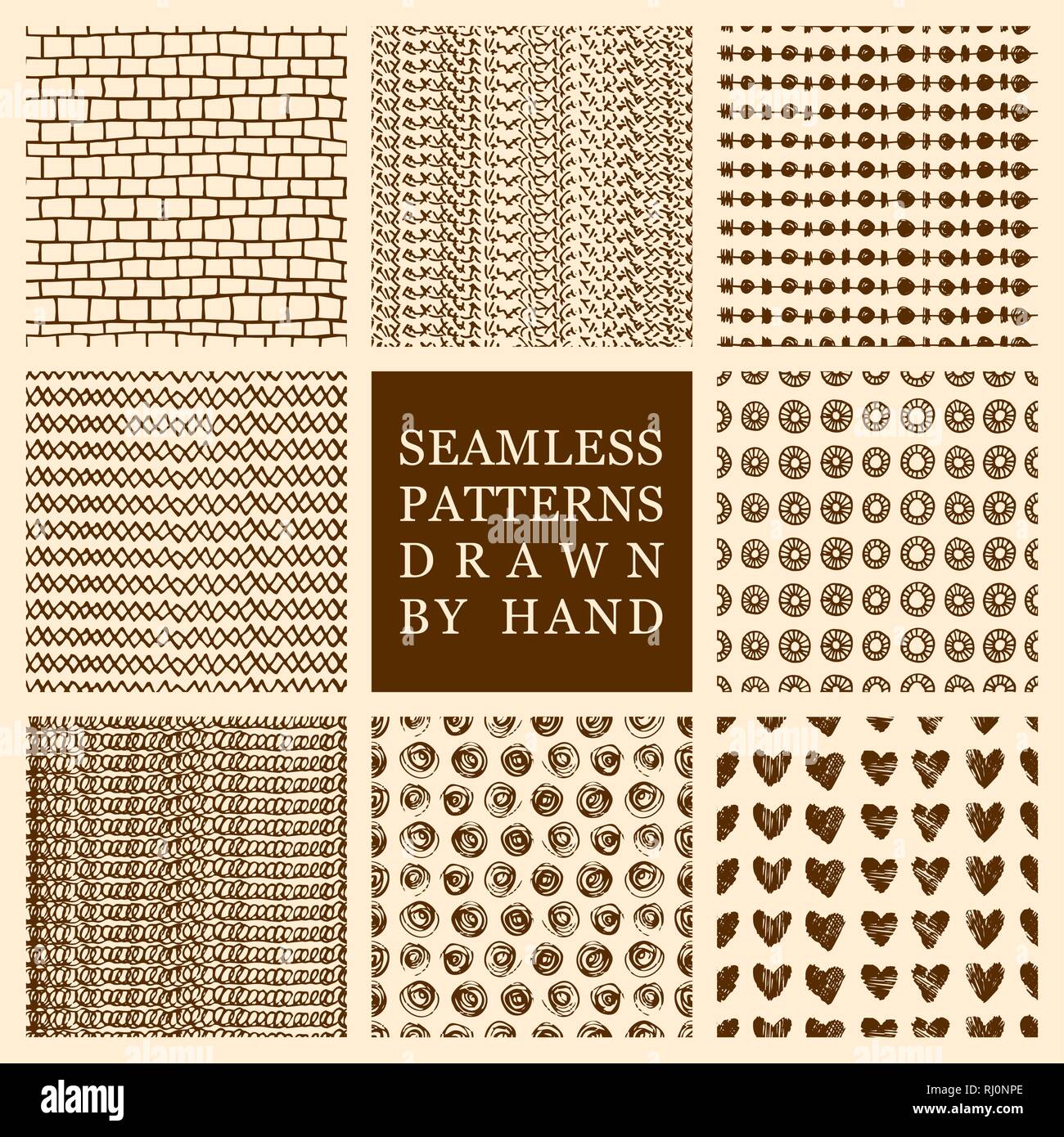 Vector set of hand drawn seamless patterns made with ink. Freehand ...