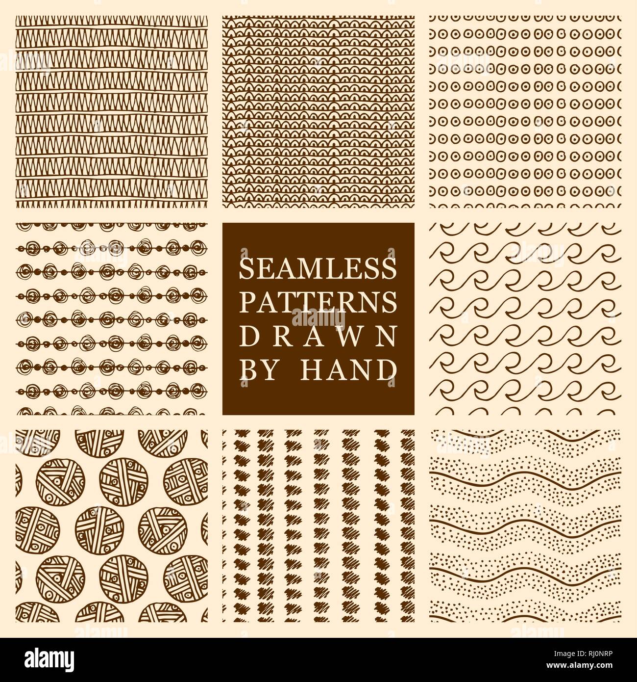 Vector set of hand drawn seamless patterns made with ink. Freehand ...