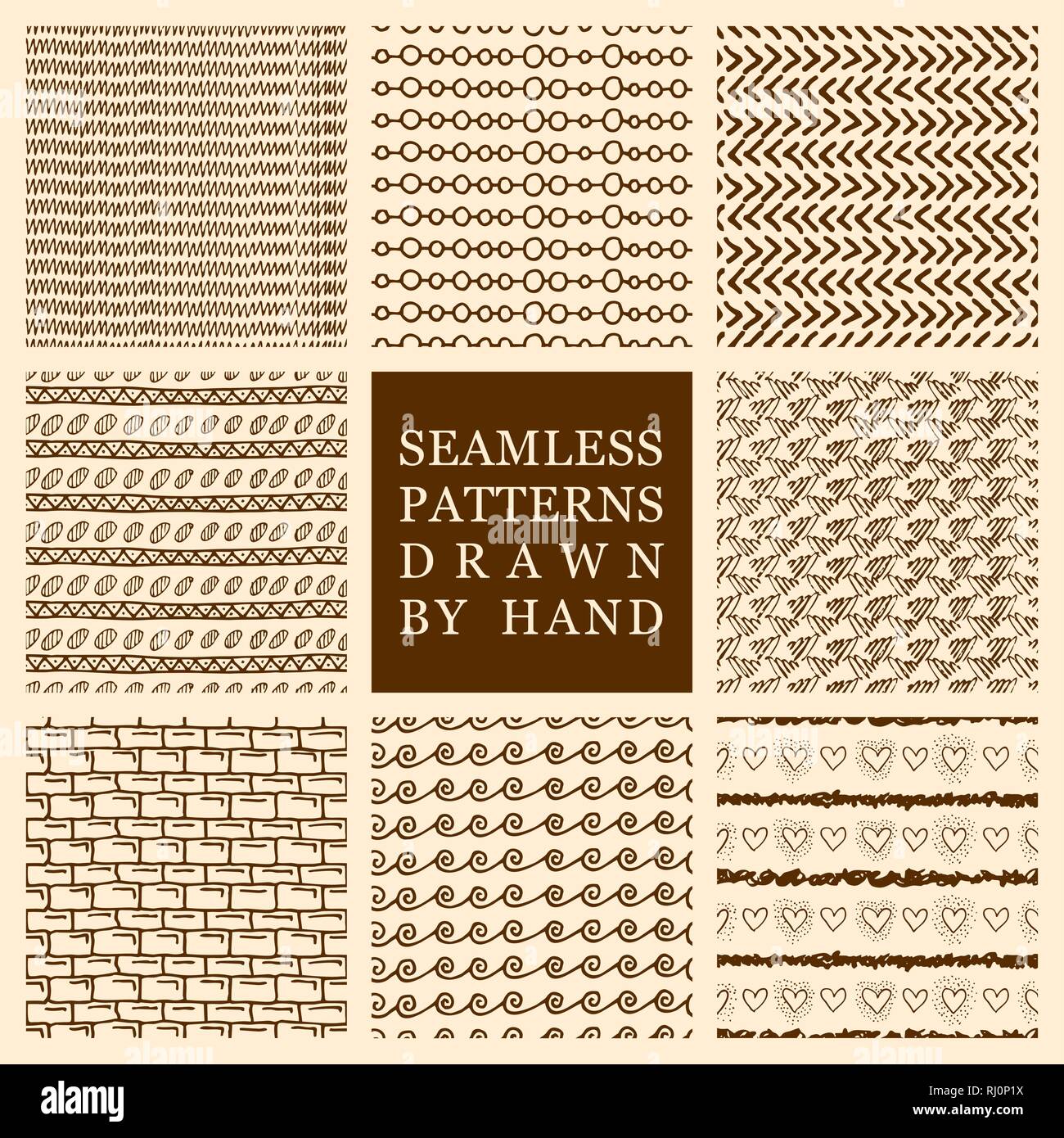 Vector set of hand drawn seamless patterns made with ink. Freehand ...