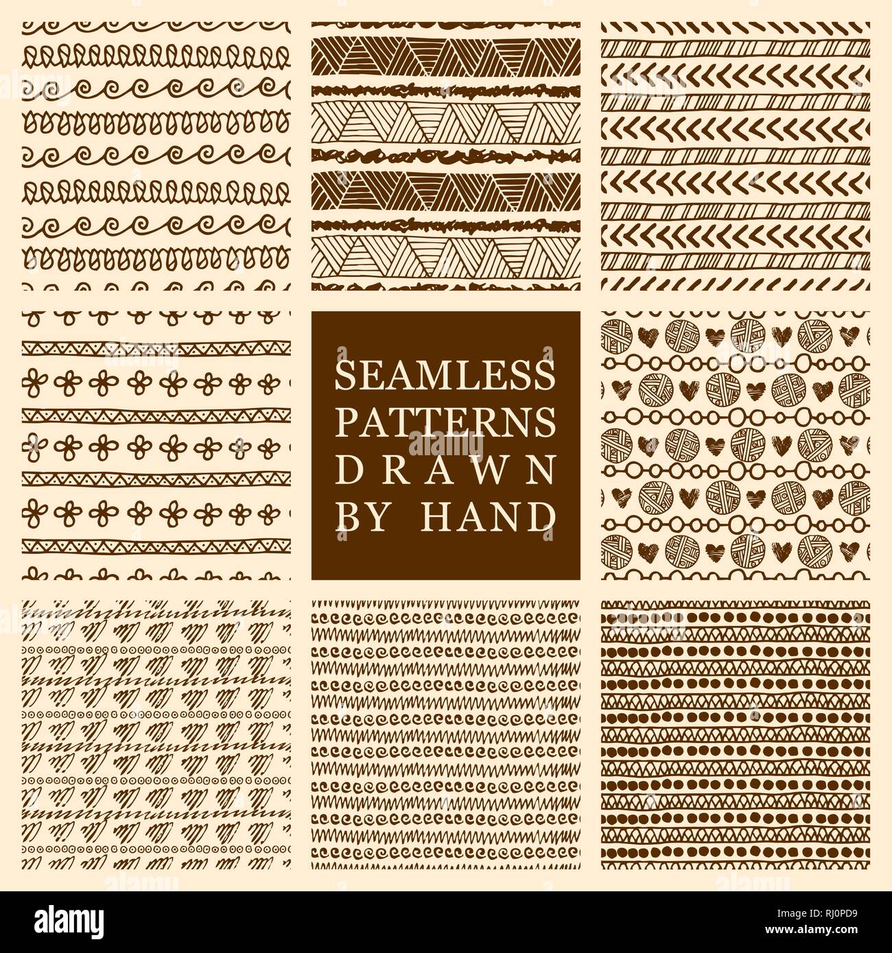 Vector set of hand drawn seamless patterns made with ink. Freehand ...
