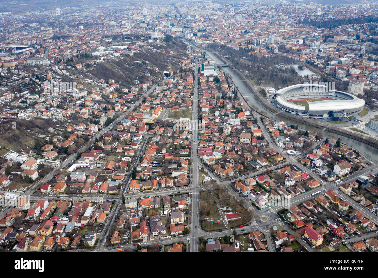 Aerial urban landscape, houses and flat of blacks from a drone. Above view  of Cluj Napoca, city, Romania Stock Photo - Alamy