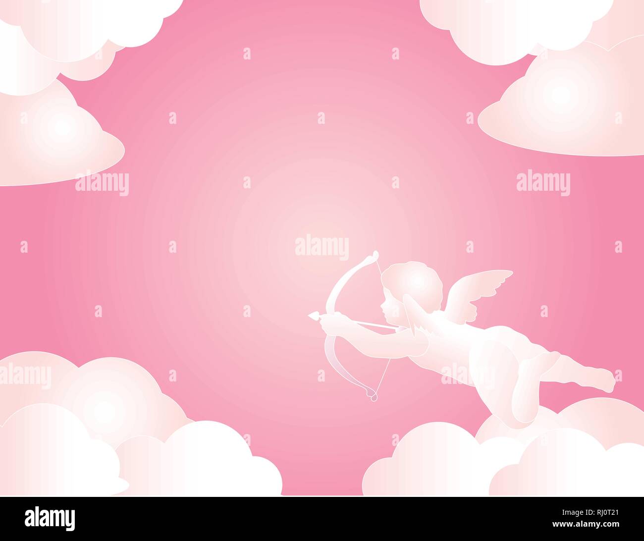 Cute Cupid hold arrow with clouds  on pink background for Valentines day greeting card, Vector Illustration Stock Vector