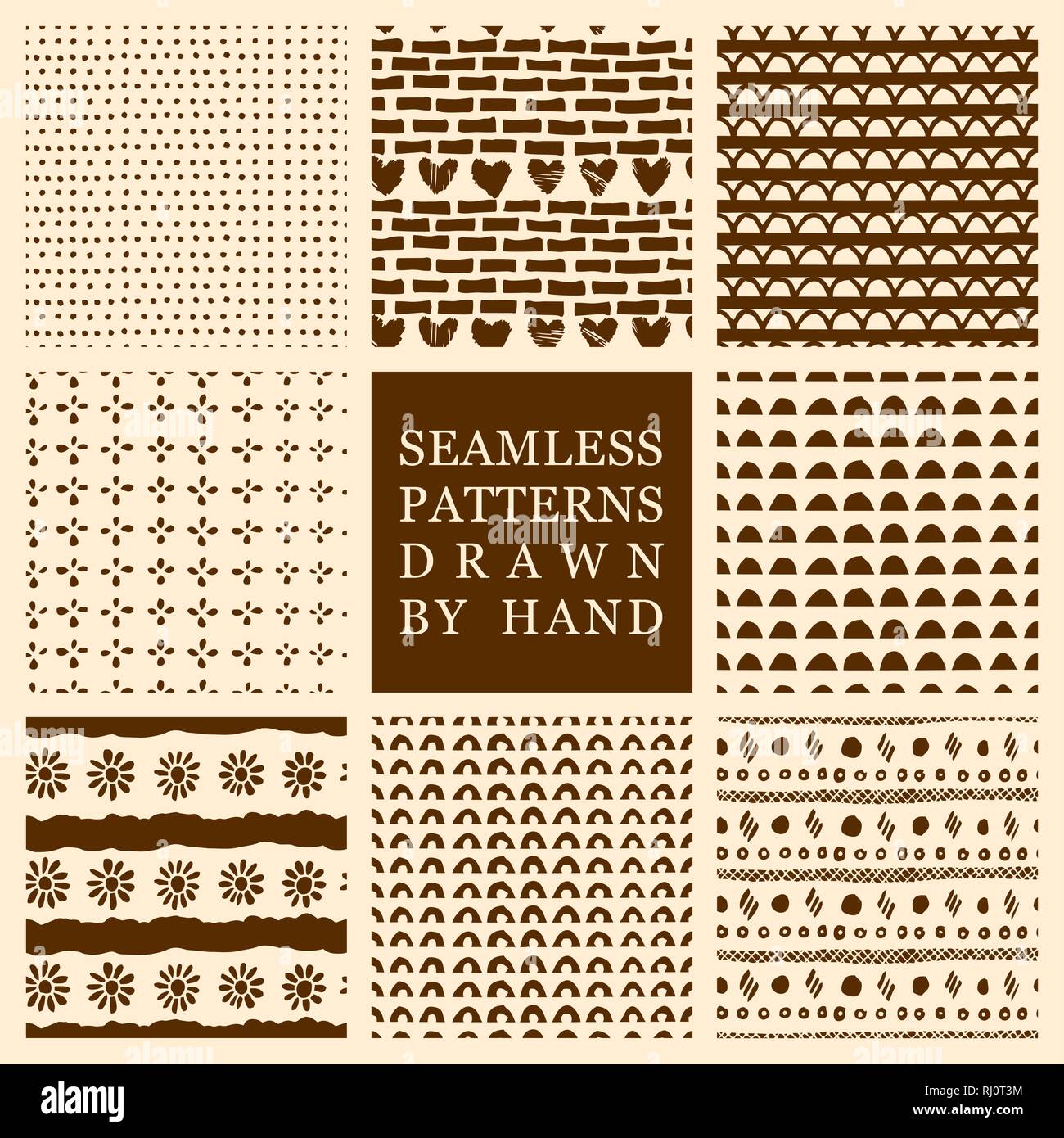 Vector set of hand drawn seamless patterns made with ink. Freehand ...