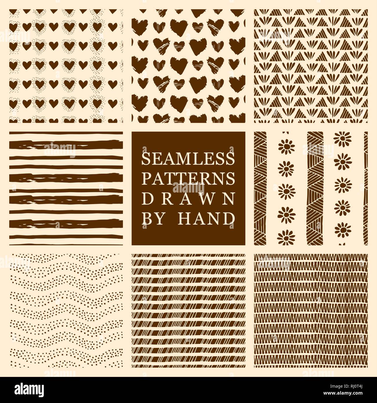 Vector set of hand drawn seamless patterns made with ink. Freehand ...