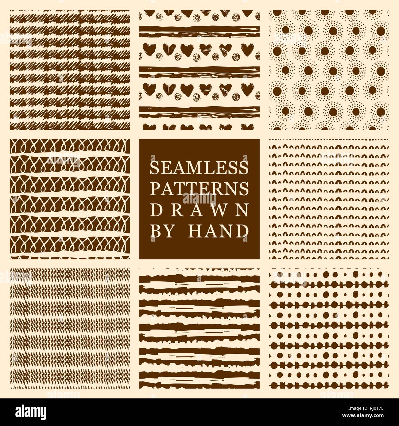 Vector set of hand drawn seamless patterns made with ink. Freehand ...